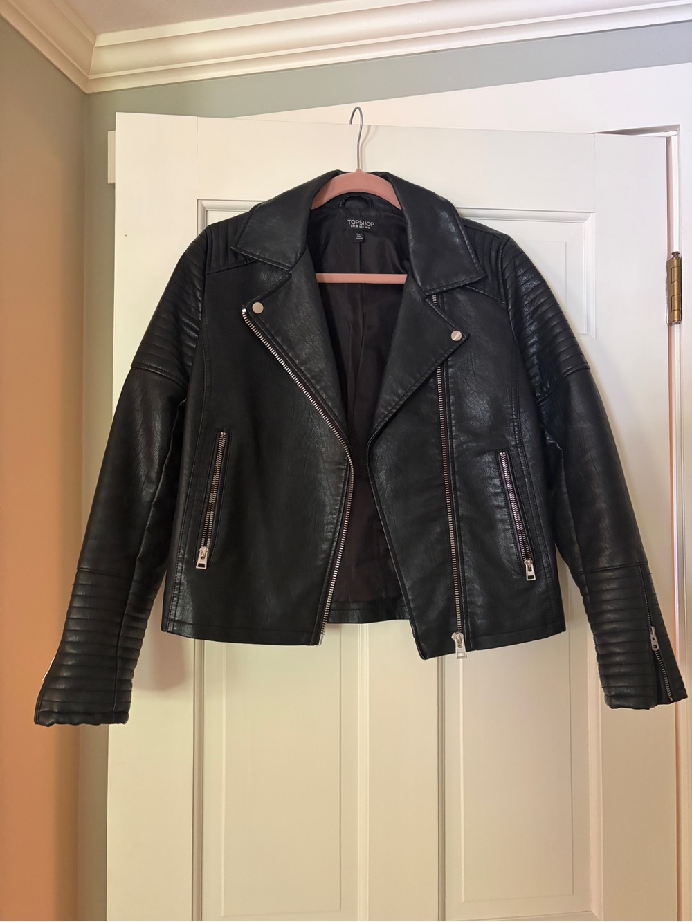 Topshop Black Faux Leather Moto Biker Jacket